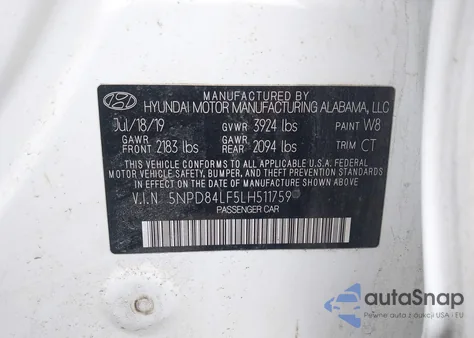 2020 Hyundai Elantra Sel z USA, uszkodzony, nr VIN 5NPD84LF5LH511759